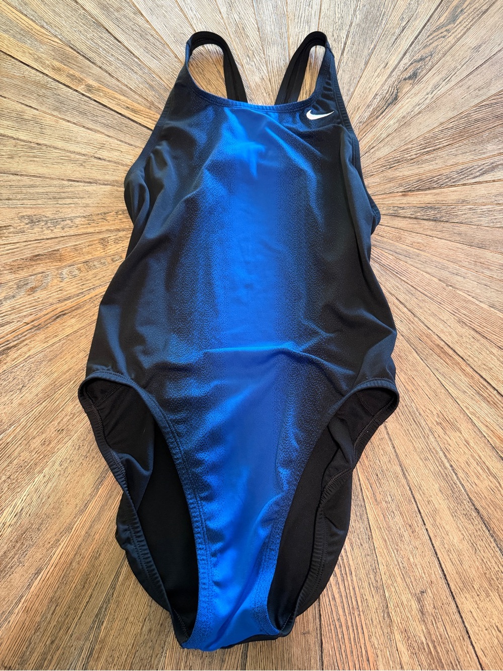 Nike Swim One Piece Swimsuit Blue Black Athletic Size 14 Training Competition